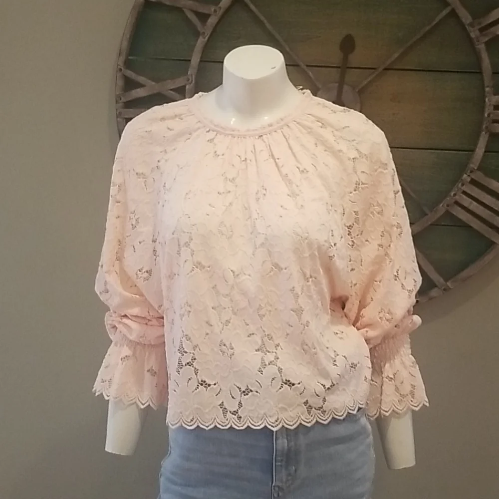 Free People Olivia Balloon Sleeve Lace Blouse